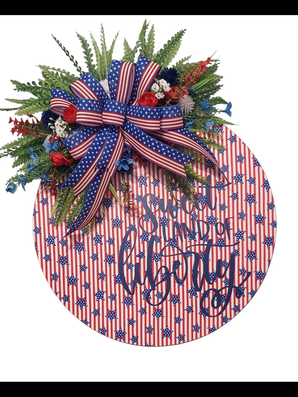 Patriotic Red & Blue Round Welcome Wreath with Star Bow